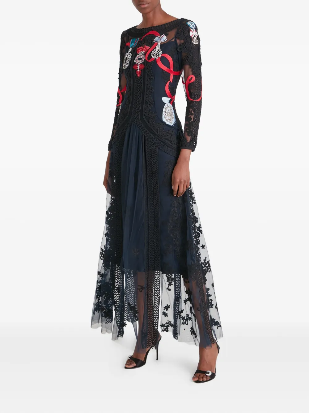 Temperley London Diamantine Ribbon-embellished Lace Dress In Blue
