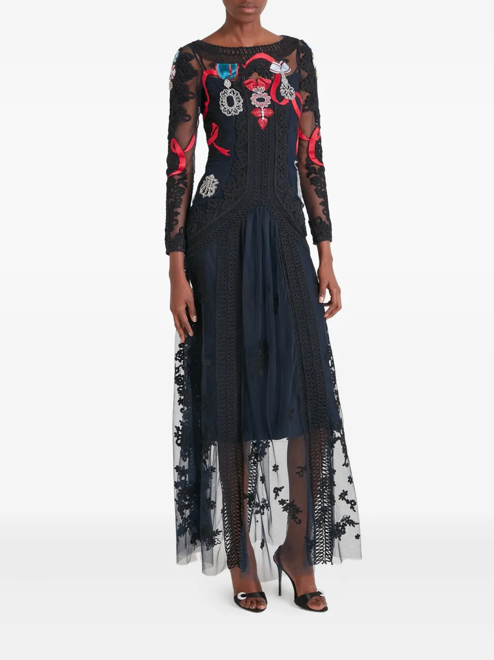 Temperley London Diamantine jurk verfraaid met kant en strik - Blauw