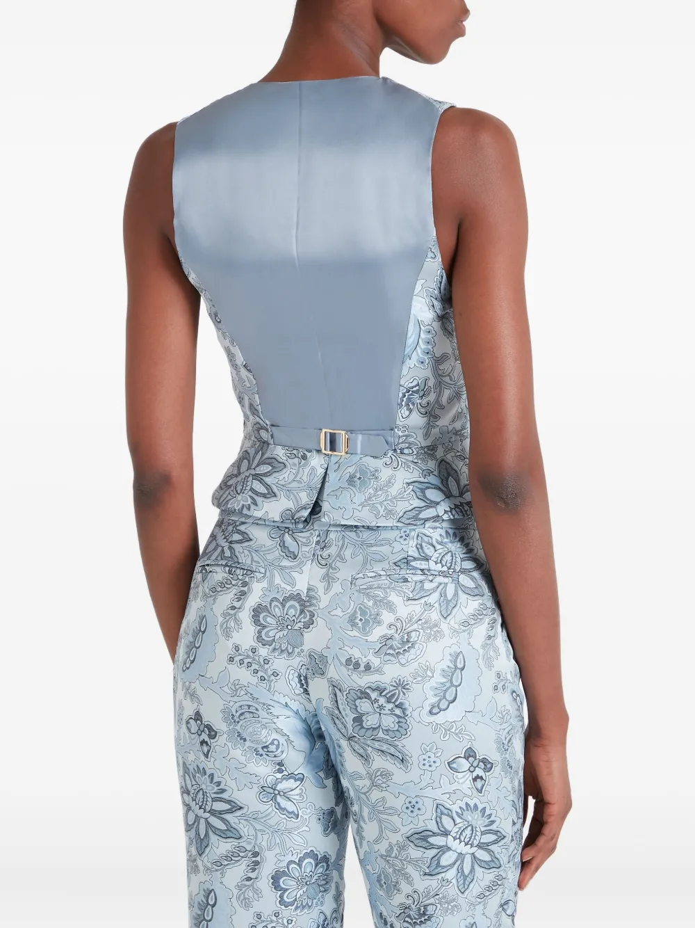 Temperley London Floral-print Button Waistcoat In Blue