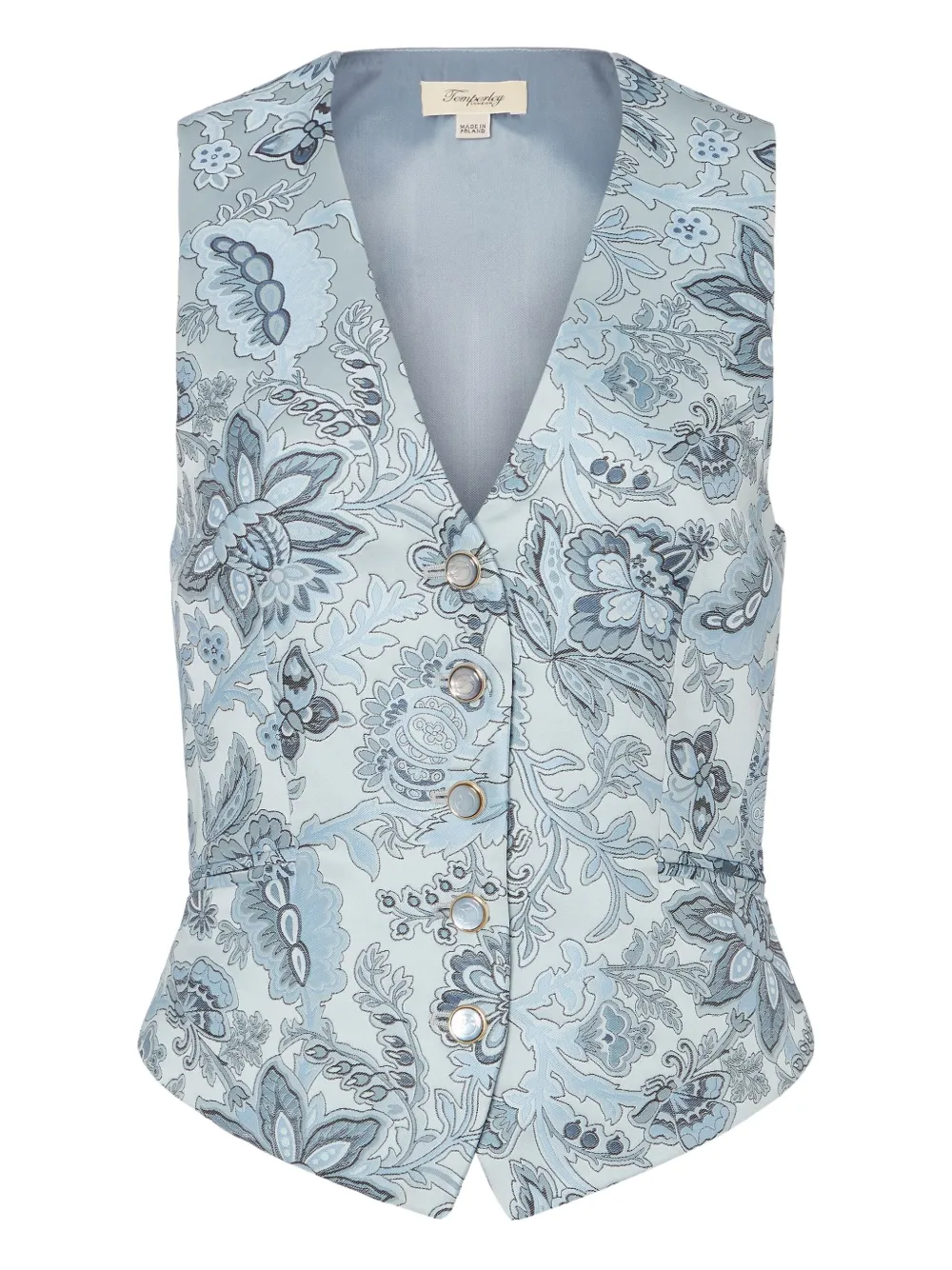 Temperley London Floral-print Button Waistcoat In Blue