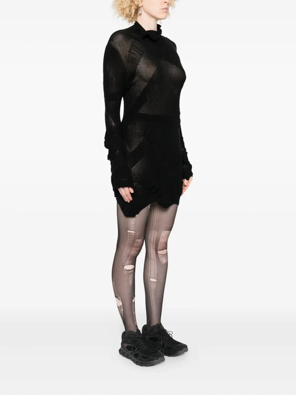 Yohji Yamamoto Gathered Long-sleeve Dress In Black