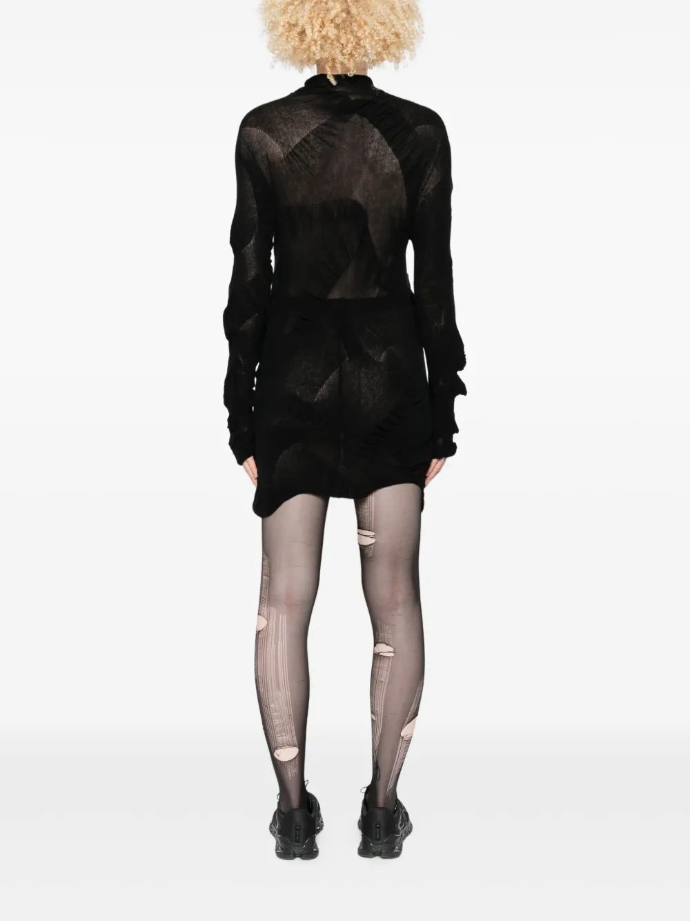 Yohji Yamamoto Gathered Long-sleeve Dress In Black
