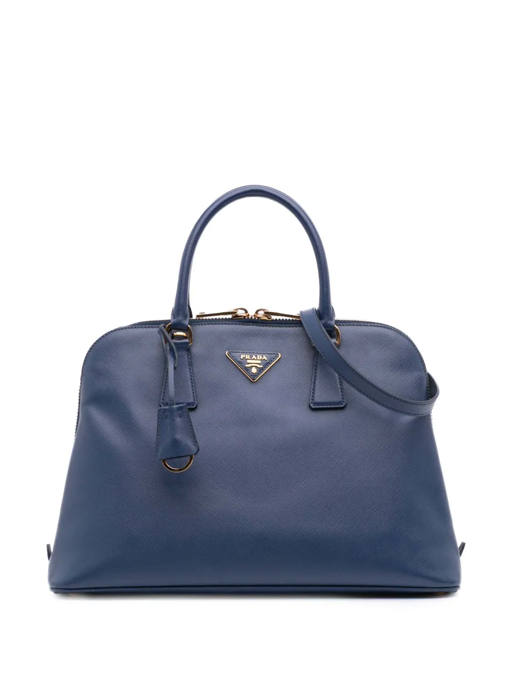 Pre-owned Prada 2010-2025 Medium Saffiano Lux Promenade Satchel In Blue