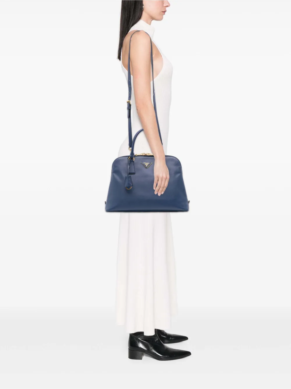 Pre-owned Prada 2010-2025 Medium Saffiano Lux Promenade Satchel In Blue