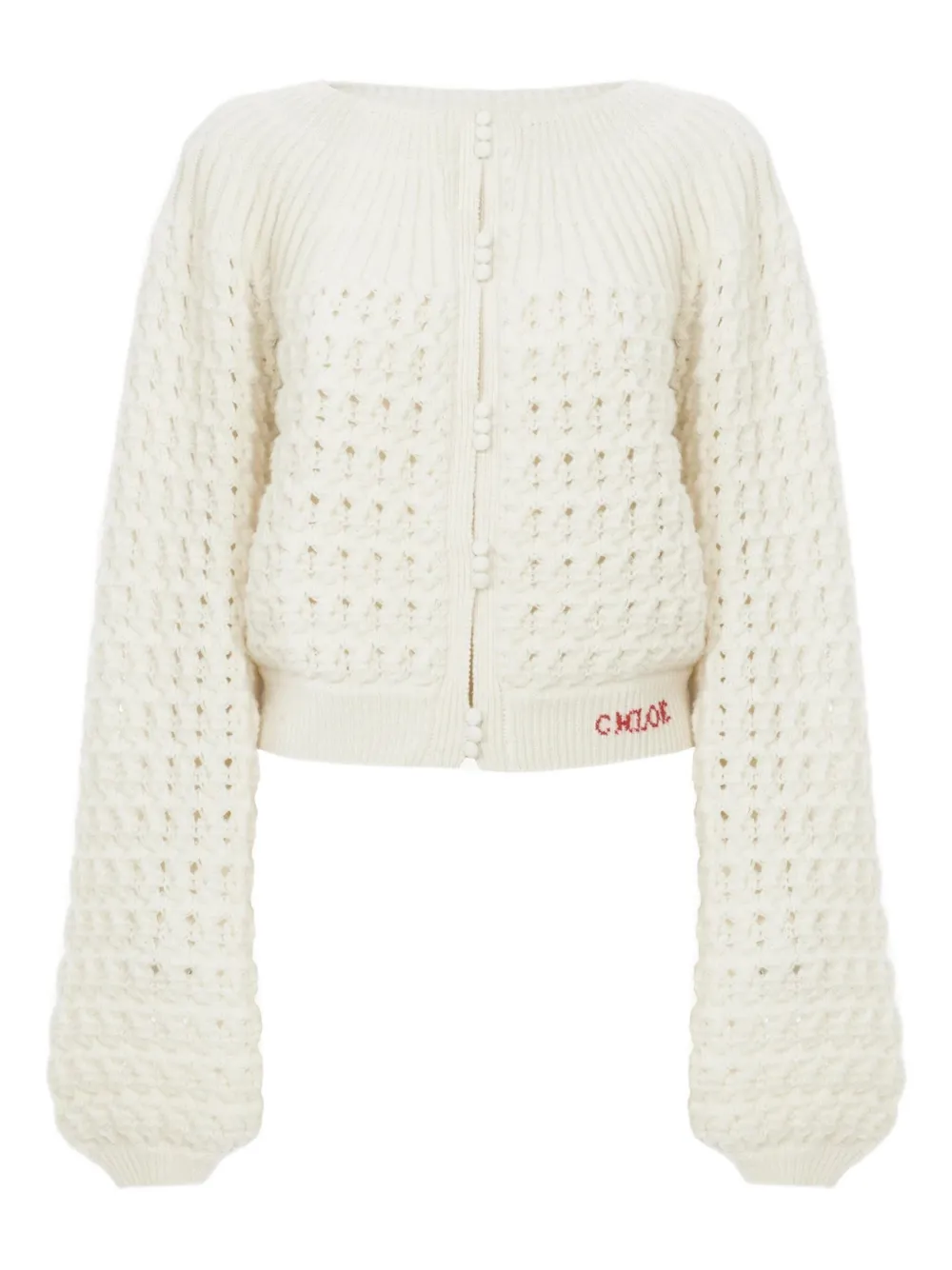Chloé Balloon-sleeve Open-knit Cardigan In Neutral