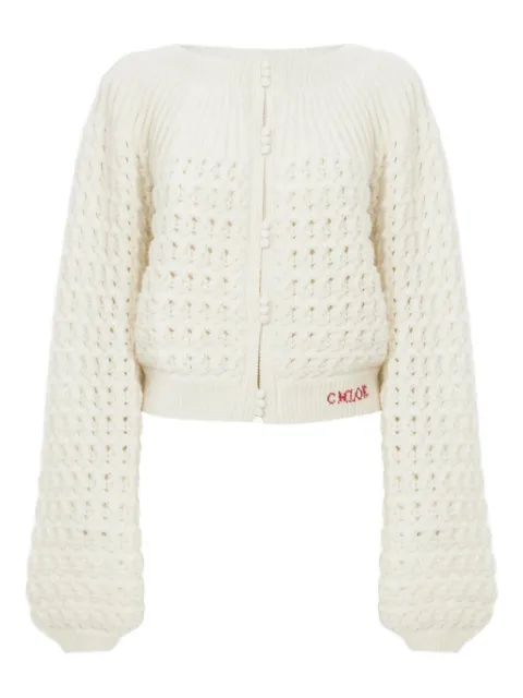 Chloé balloon-sleeve open-knit cardigan