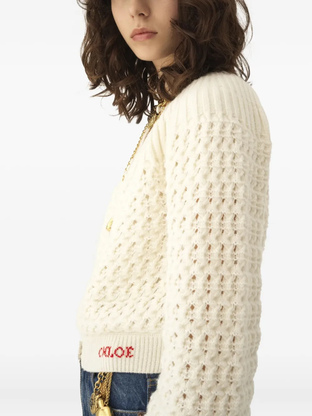 Chloé Balloon-sleeve Open-knit Cardigan In Neutral