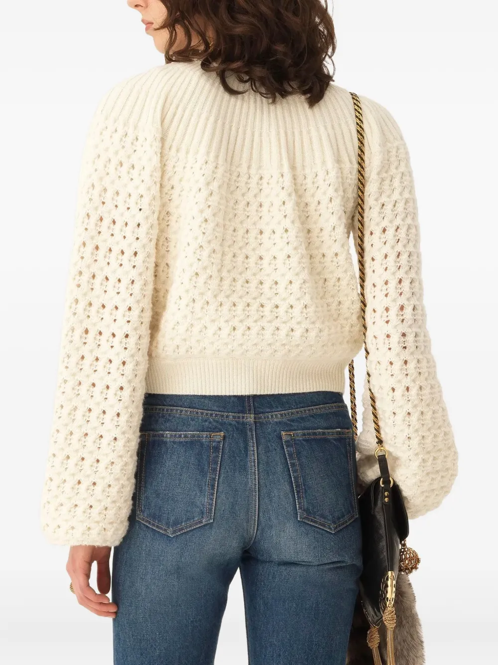 Chloé Balloon-sleeve Open-knit Cardigan In Neutral