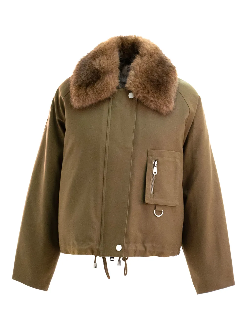 Valentini 1972 Faux-fur Collar Drawstring Jacket In Green