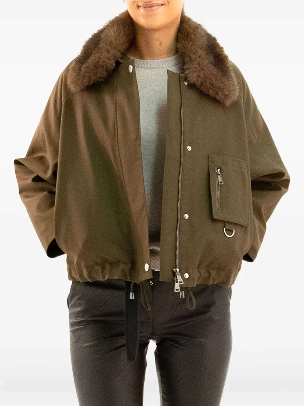 Valentini 1972 Faux-fur Collar Drawstring Jacket In Green