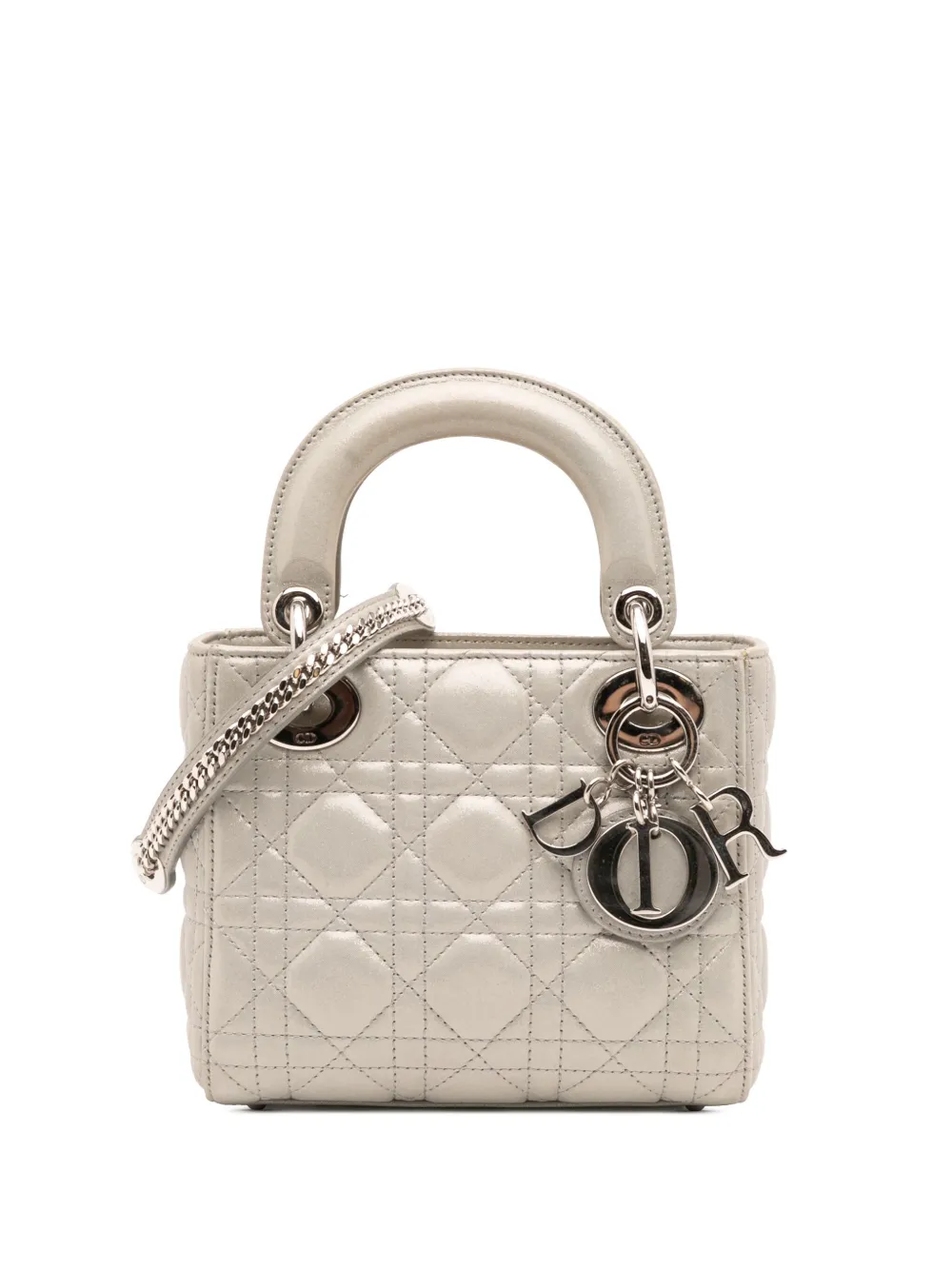 Christian Dior Pre-Owned 2015 Mini Iridescent Lambskin Cannage Lady Dior satchel | Silver | Image 1