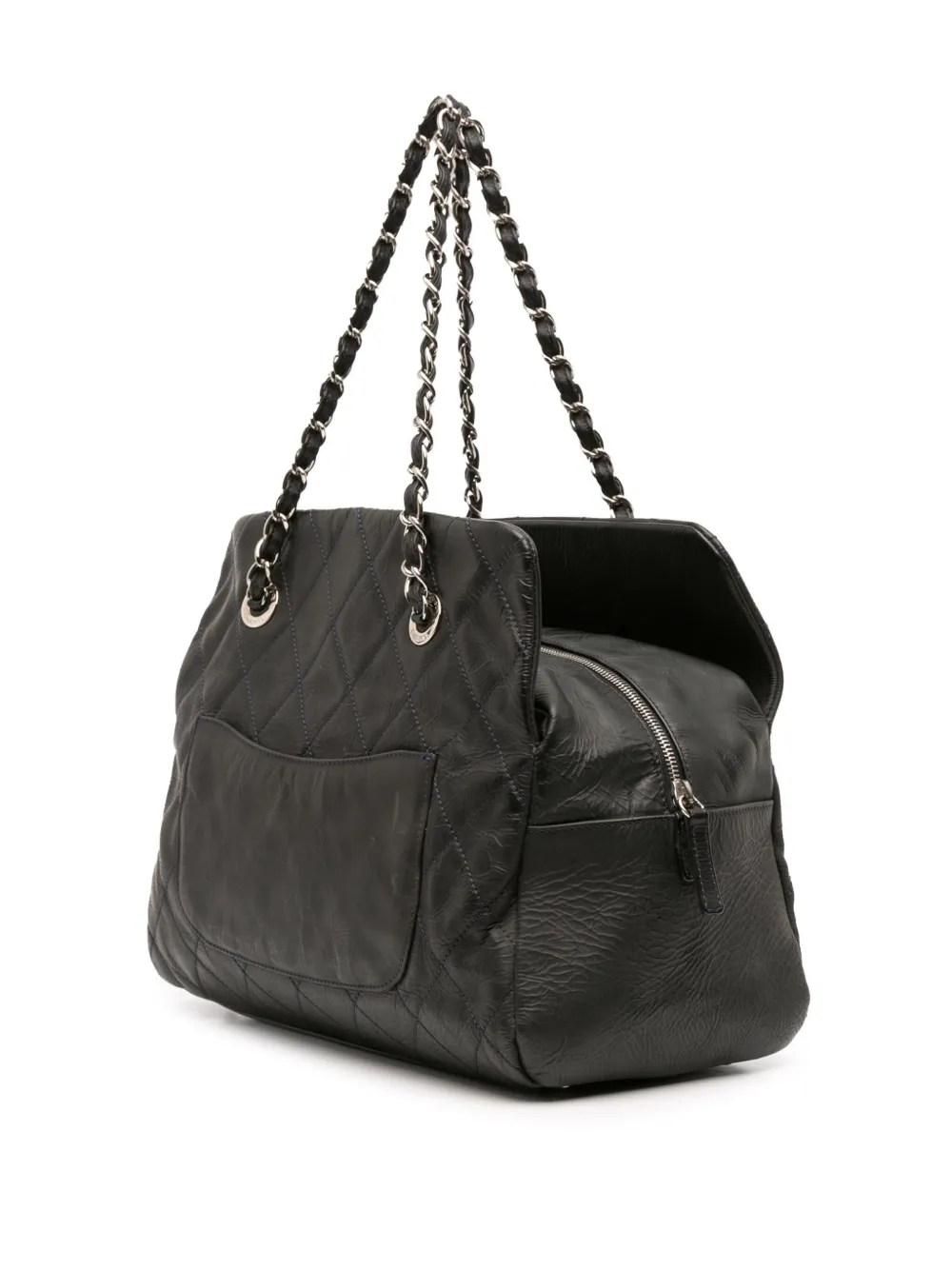 Pre-owned Chanel 2010-2011 Petite Crinkled Calfskin Timeless Tote Bag In Gray