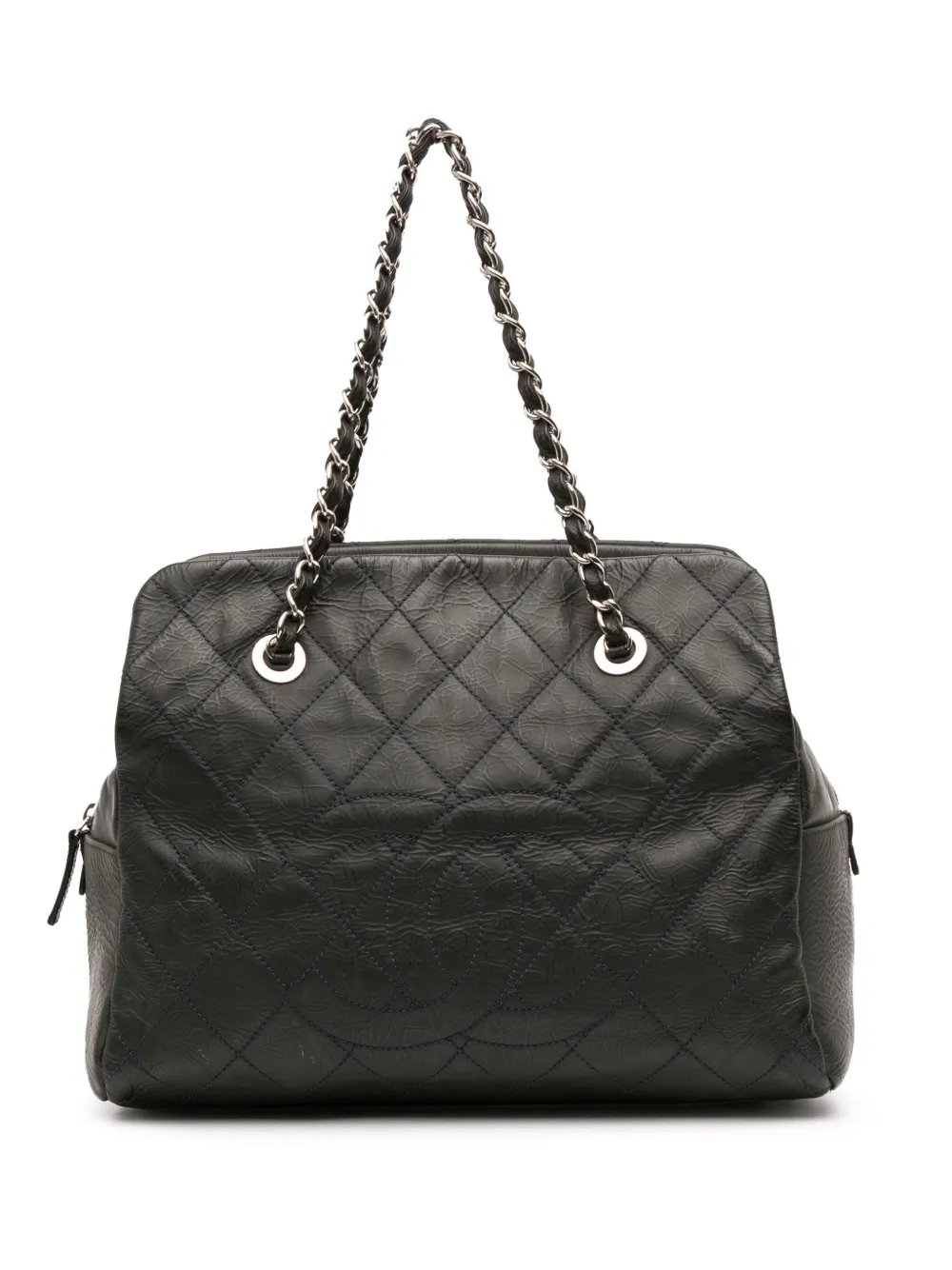 Pre-owned Chanel 2010-2011 Petite Crinkled Calfskin Timeless Tote Bag In Gray