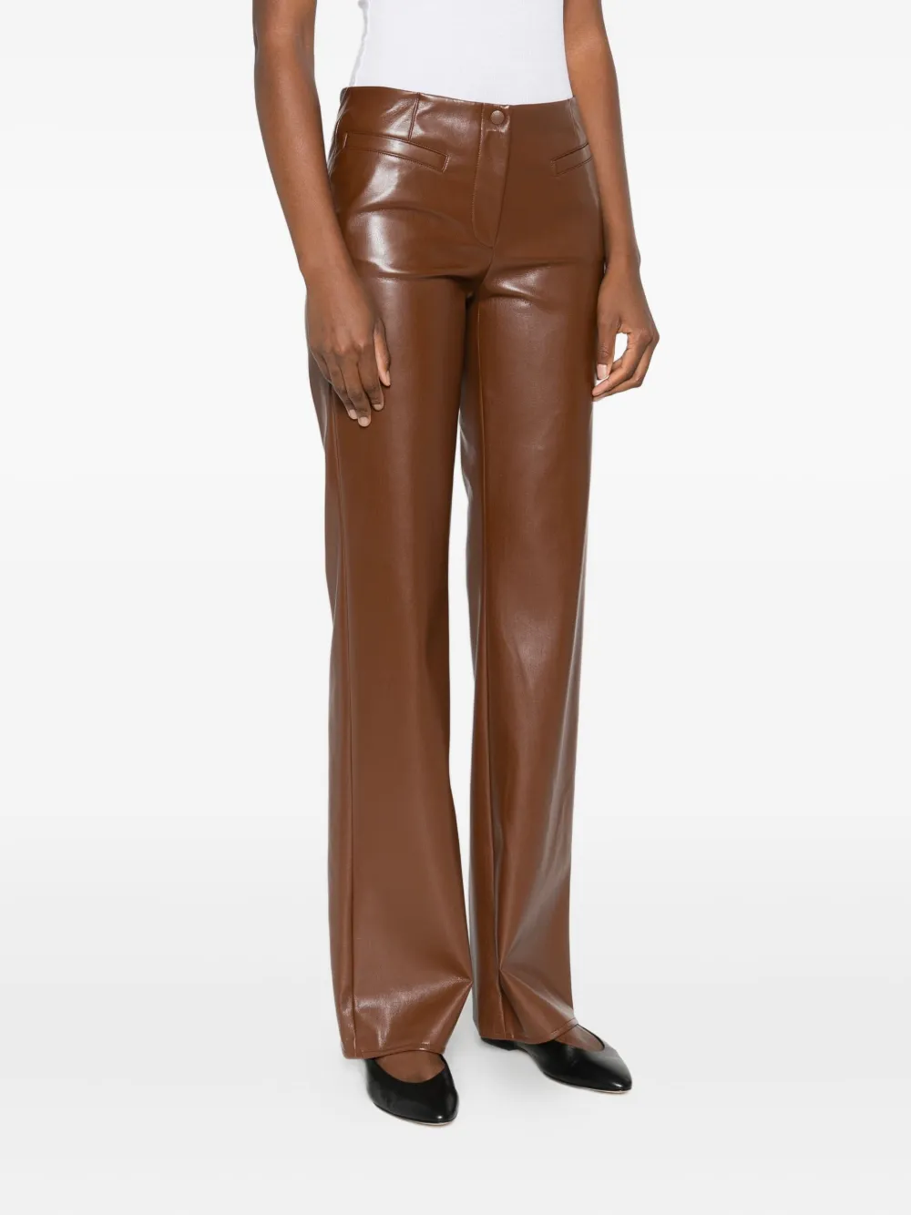 Patrizia Pepe Faux-leather Trousers In Brown