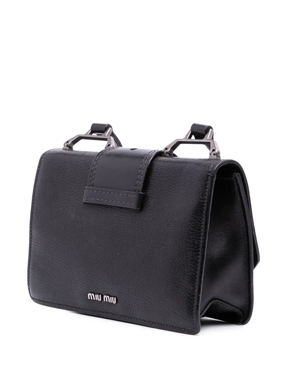 Pre-owned Miu Miu 2010-2025 Goatskin Madras Soft Calf Crystal Embellished Crossbody Bag In Black