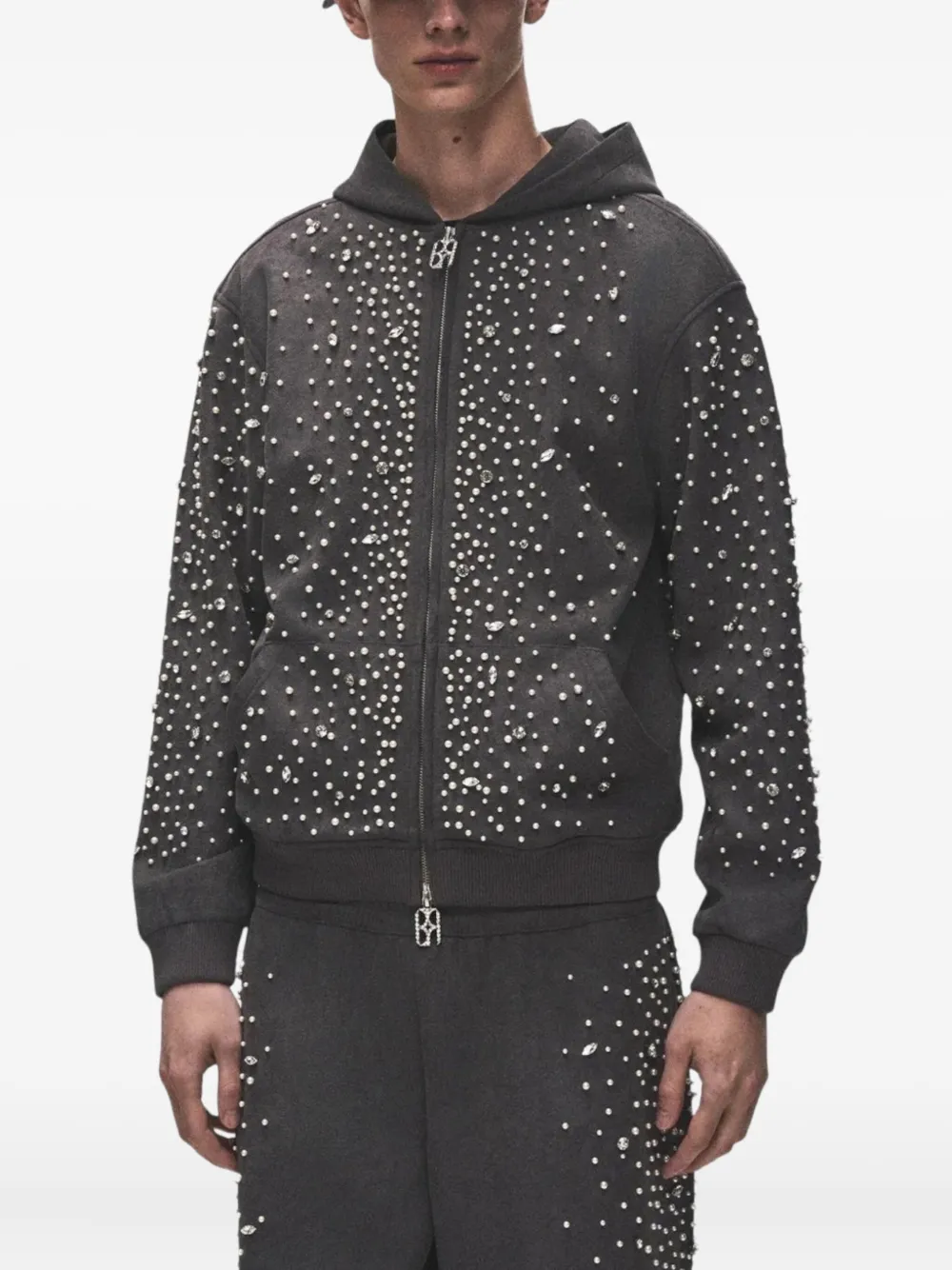 Birth Of Royal Child Diamond-pearl Embellished Hoodie In Black
