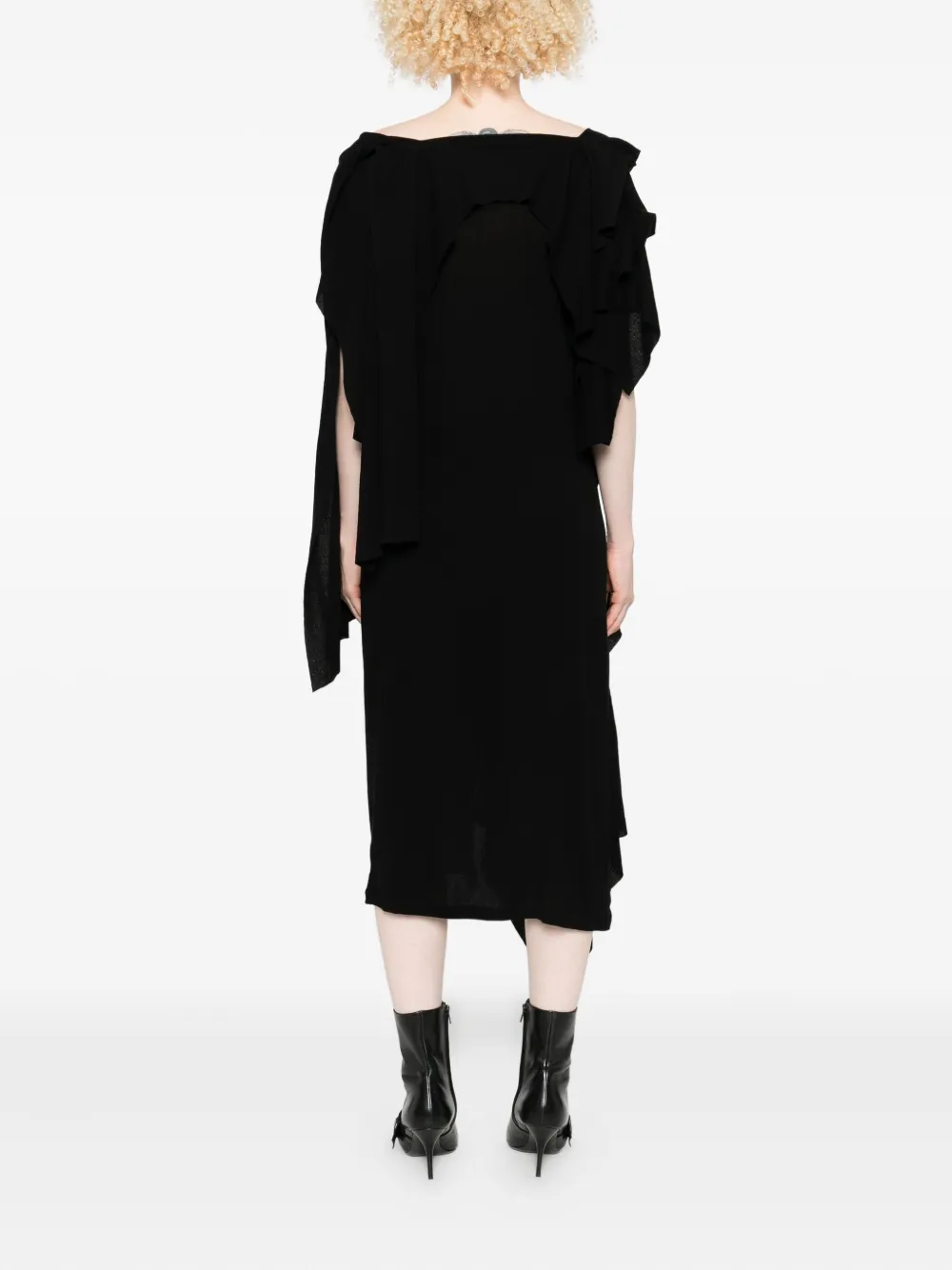 Yohji Yamamoto Draped Ruffled Dress In Black