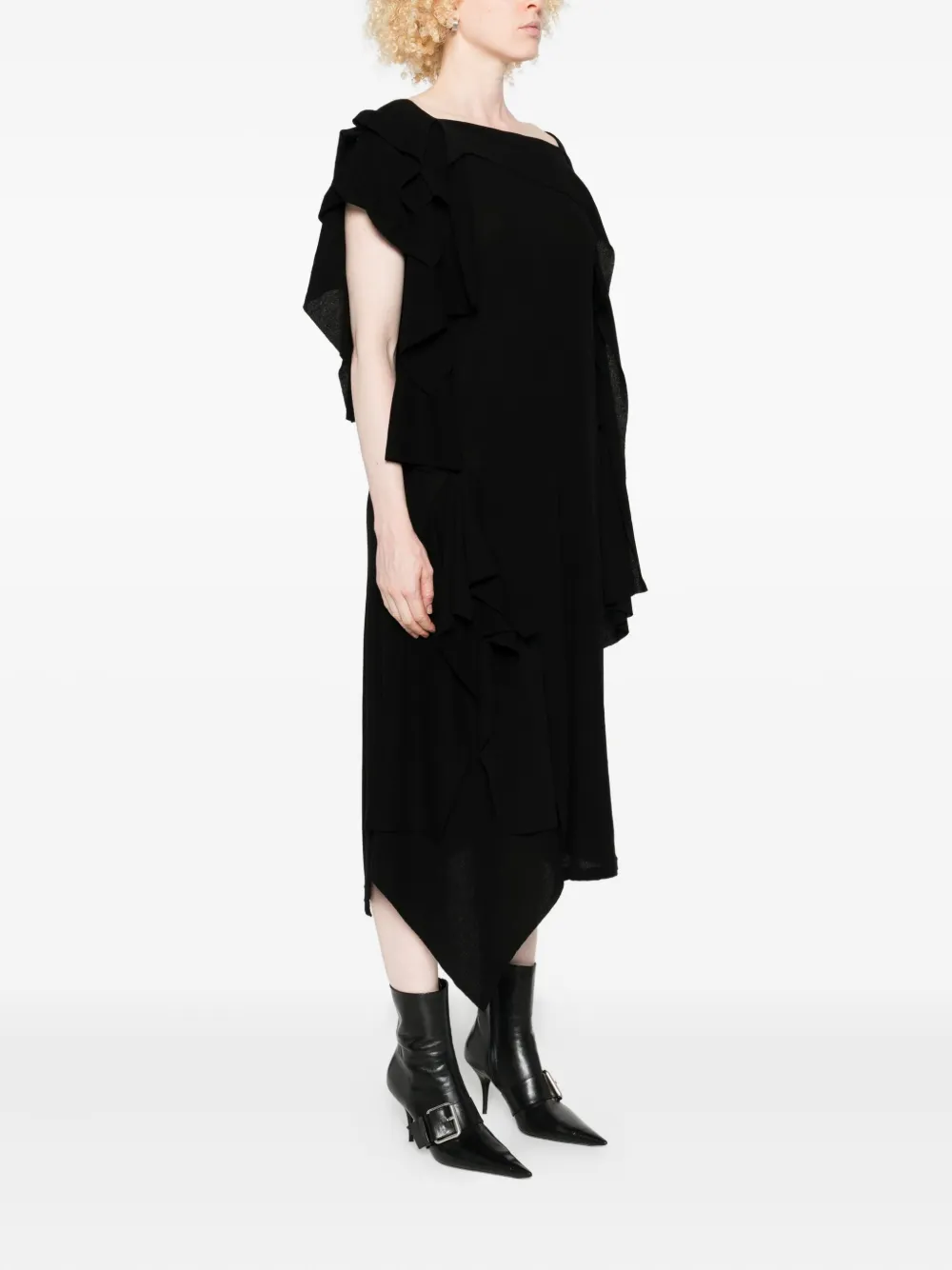 Yohji Yamamoto Draped Ruffled Dress In Black