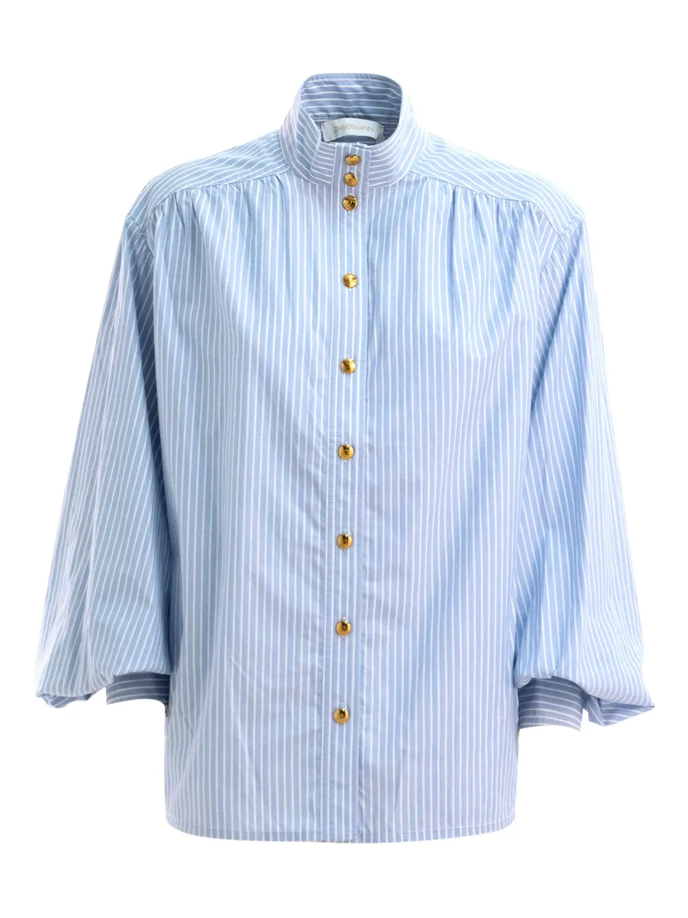 Zimmermann High-neck Balloon-sleeve Blouse In Blue