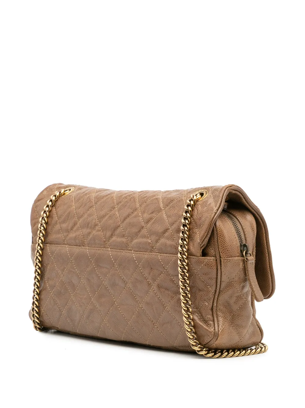Pre-owned Chanel 2012 Large Quilted Caviar Shiva Flap Crossbody Bag In Brown