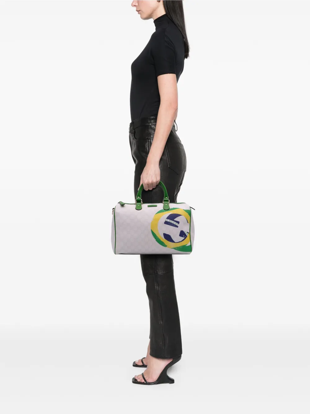 Pre-owned Gucci 2016-2025 Medium Gg Supreme Brazilian Flag Joy Boston Bag In Green