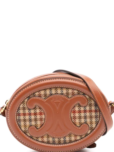 Celine Pre-Owned 2022 Small Houndstooth Canvas and Calfskin Cuir Triomphe Oval crossbody bag