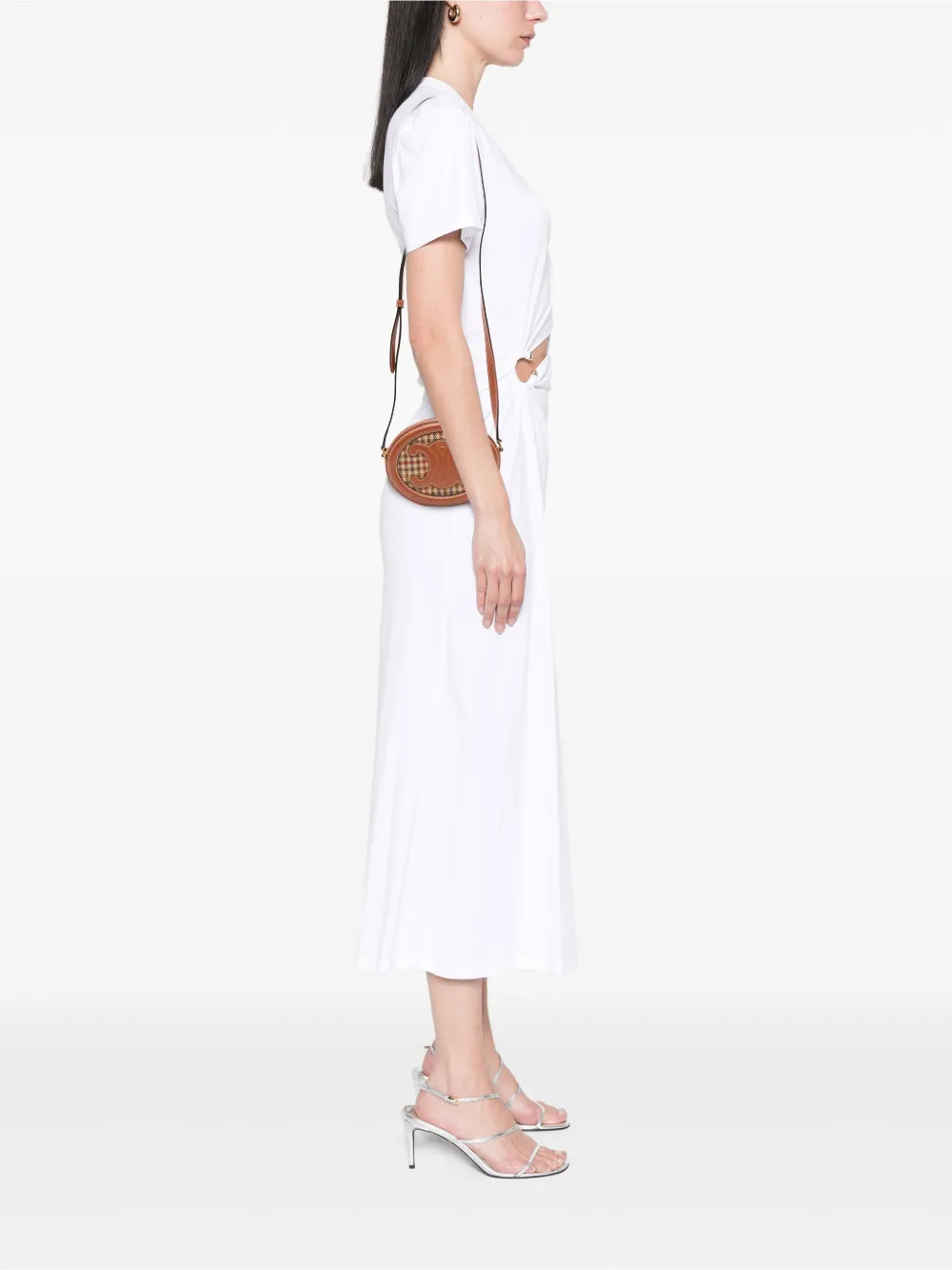 Celine Pre-Owned 2022 Small Houndstooth Canvas and Calfskin Cuir Triomphe Oval crossbody bag | Pre-Owned | Image 2