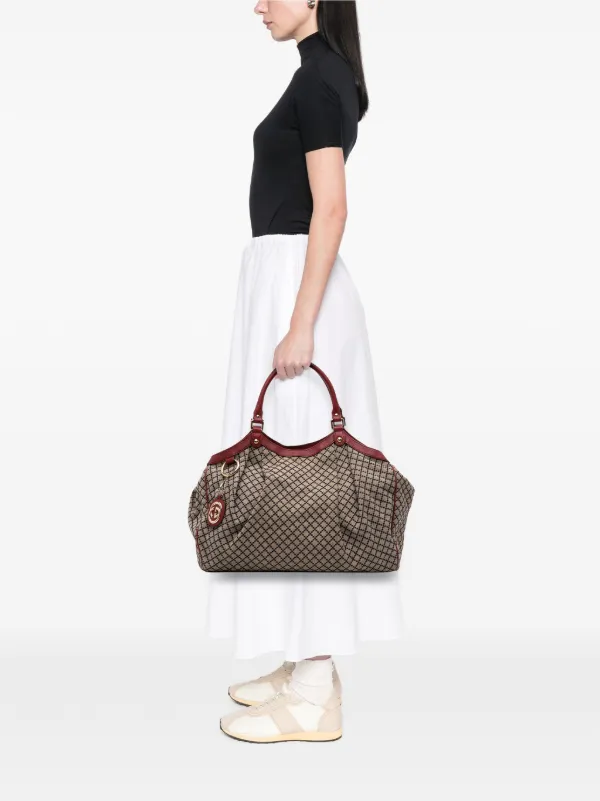 GUCCI スーキー ディアマンテ ハンドバッグ キャンバス ベージュ ピンク系