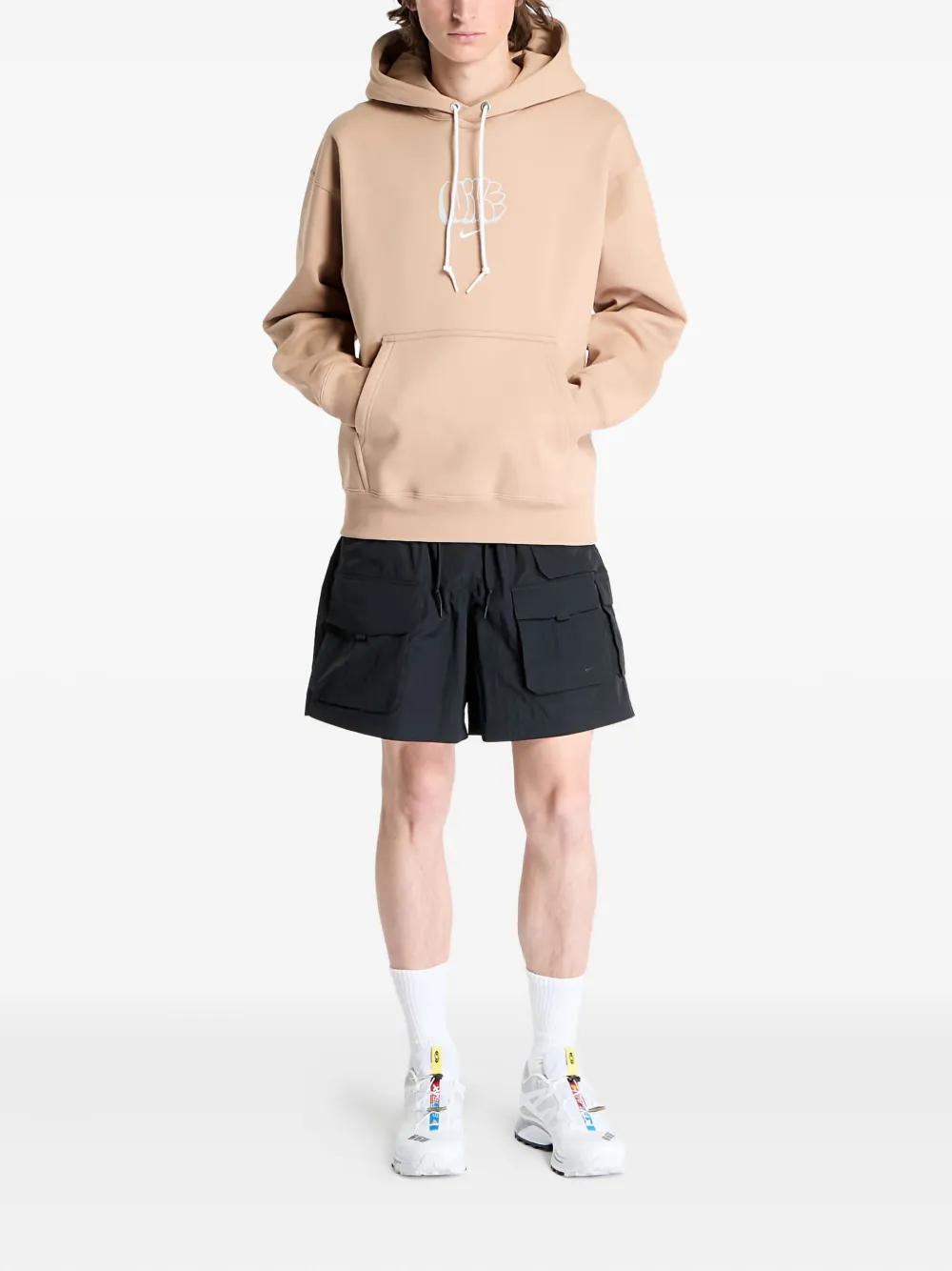Nike Swoosh-logo Fleece Hoodie In Brown