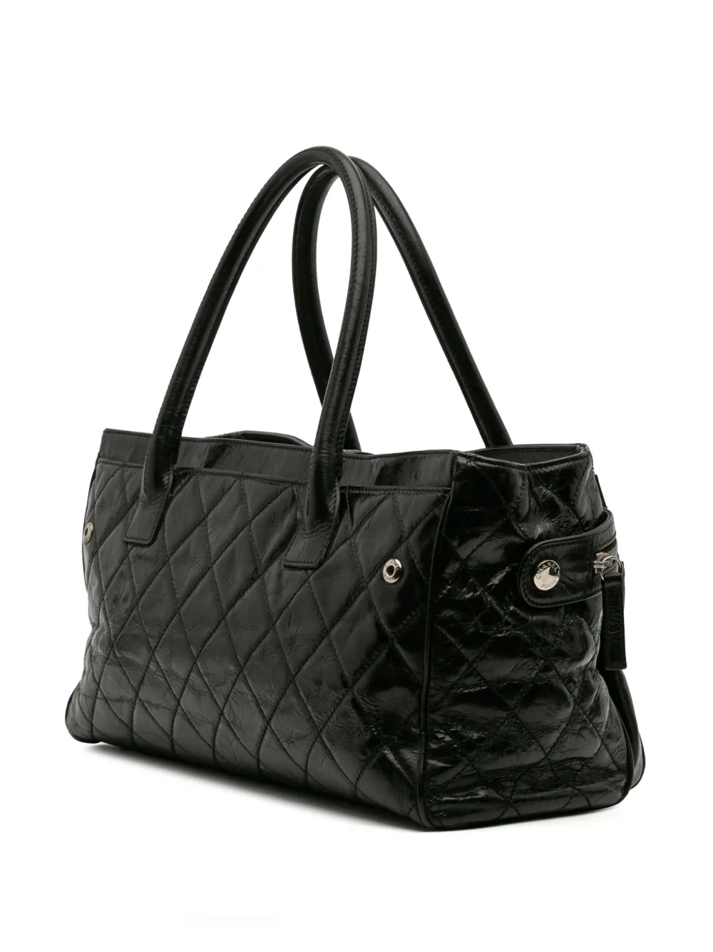 Pre-owned Chanel 2008-2009 Medium Quilted Glazed Calfskin Executive Tote Bag In Black