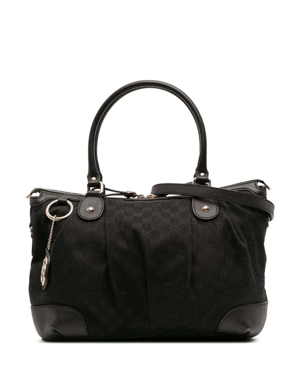 Pre-owned Gucci 2016-2025 Gg Canvas Sukey Satchel In Black