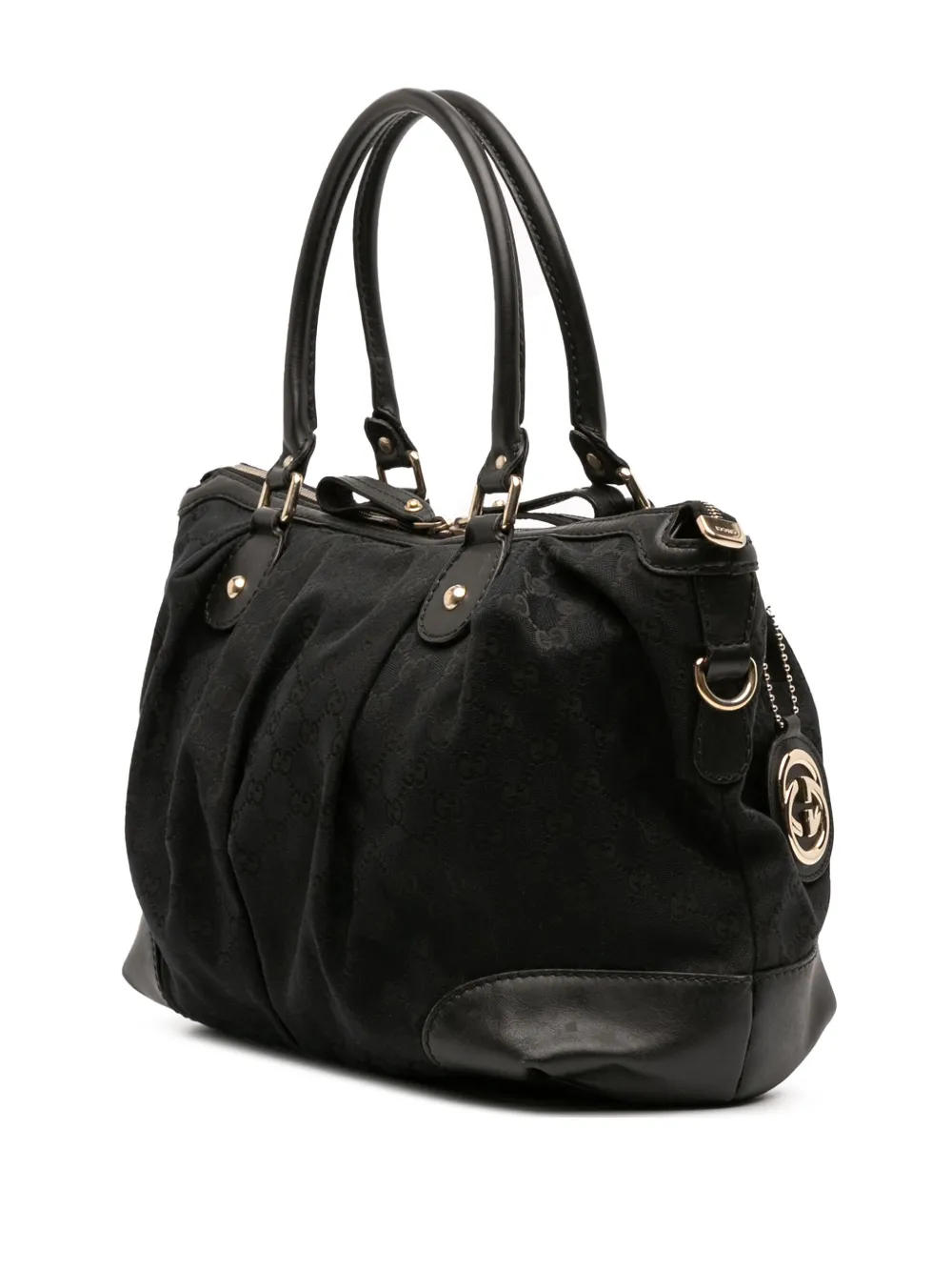 Pre-owned Gucci 2016-2025 Gg Canvas Sukey Satchel In Black