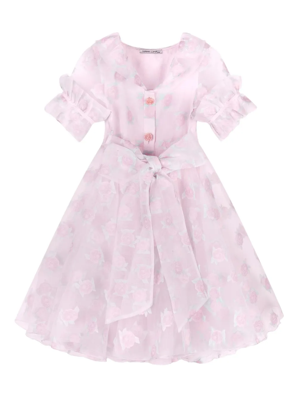 MAMA LUMA KIDS rose-print frill-sleeved dress | Pink | Image 1