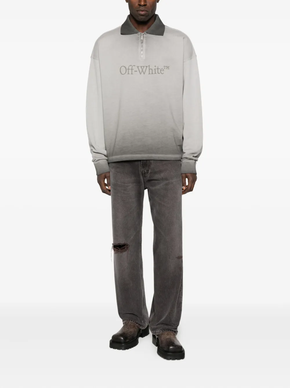 Off-White Poloshirt met kleurverloop - Grijs