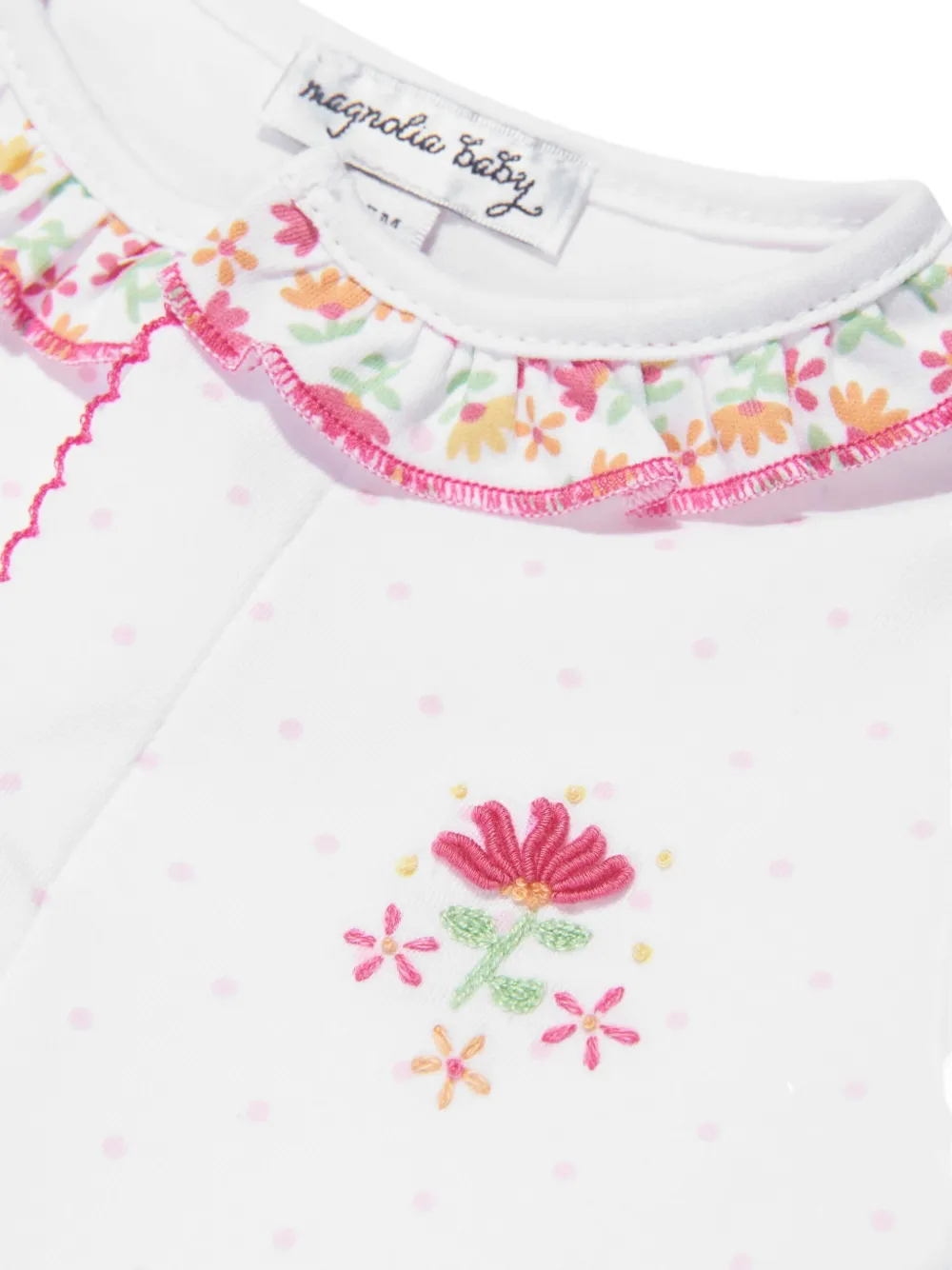 Magnolia Baby Embroidered Ruffled Romper In White