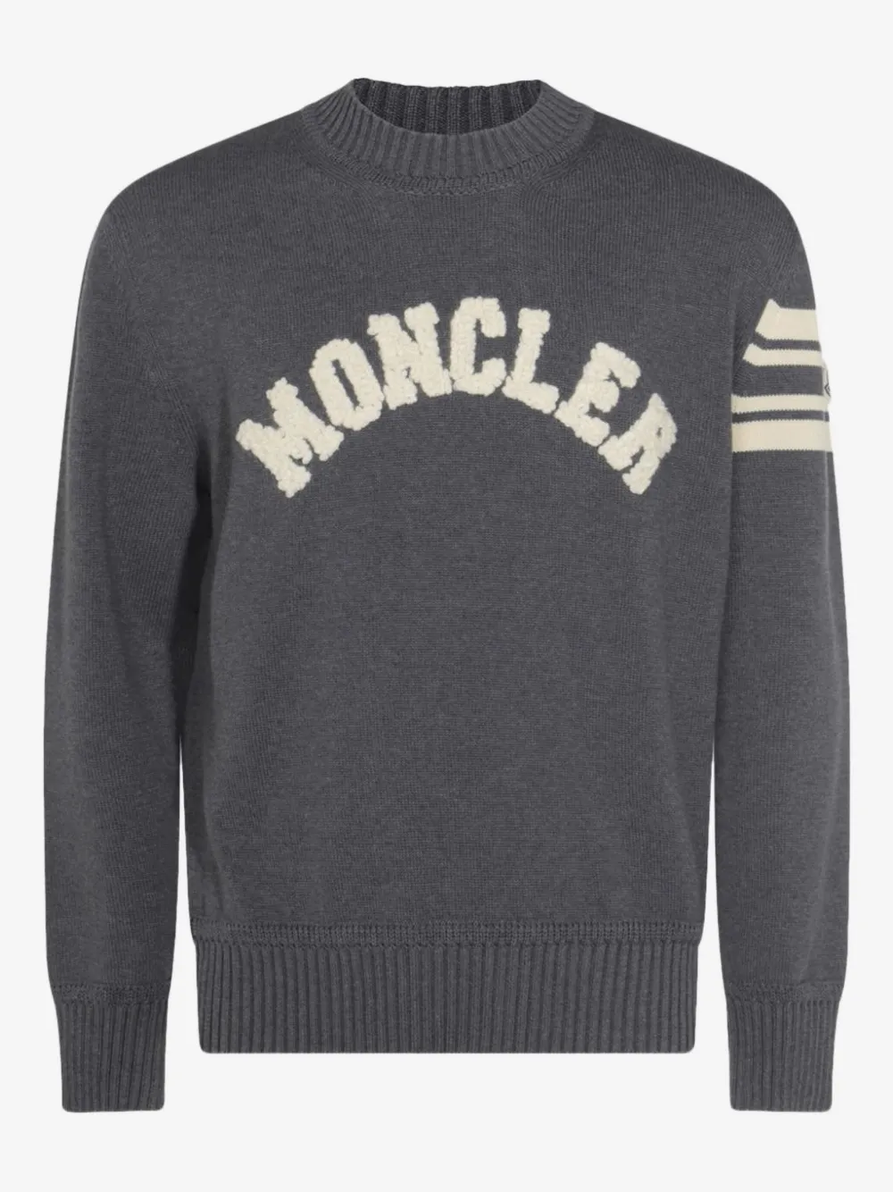Moncler logo-embroidered striped-sleeve sweater | Grey | Image 1