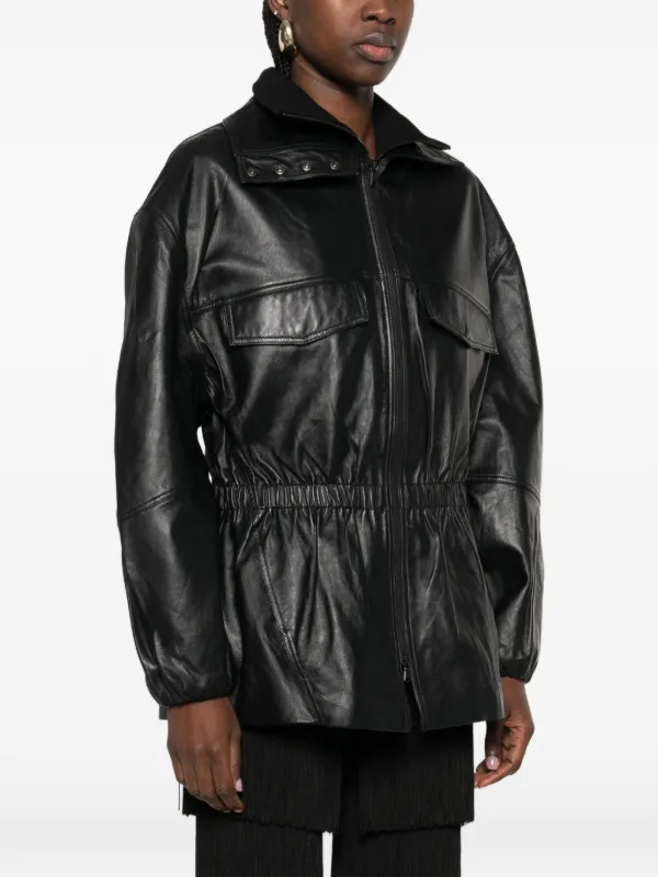 The Frankie Shop Carnaby funnel-neck Leather Jacket | Black | FARFETCH