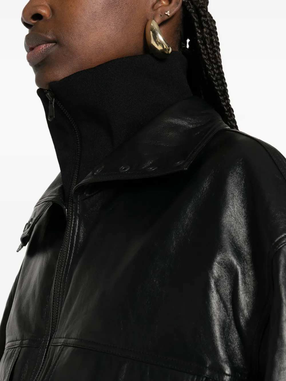 The Frankie Shop Carnaby funnel-neck Leather Jacket | Black | FARFETCH