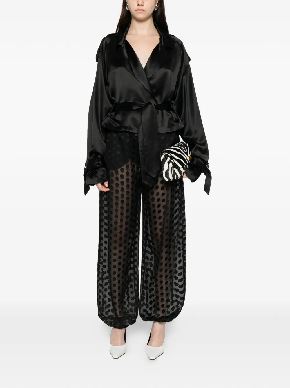 The Frankie Shop Simona satin belted blouse - Zwart