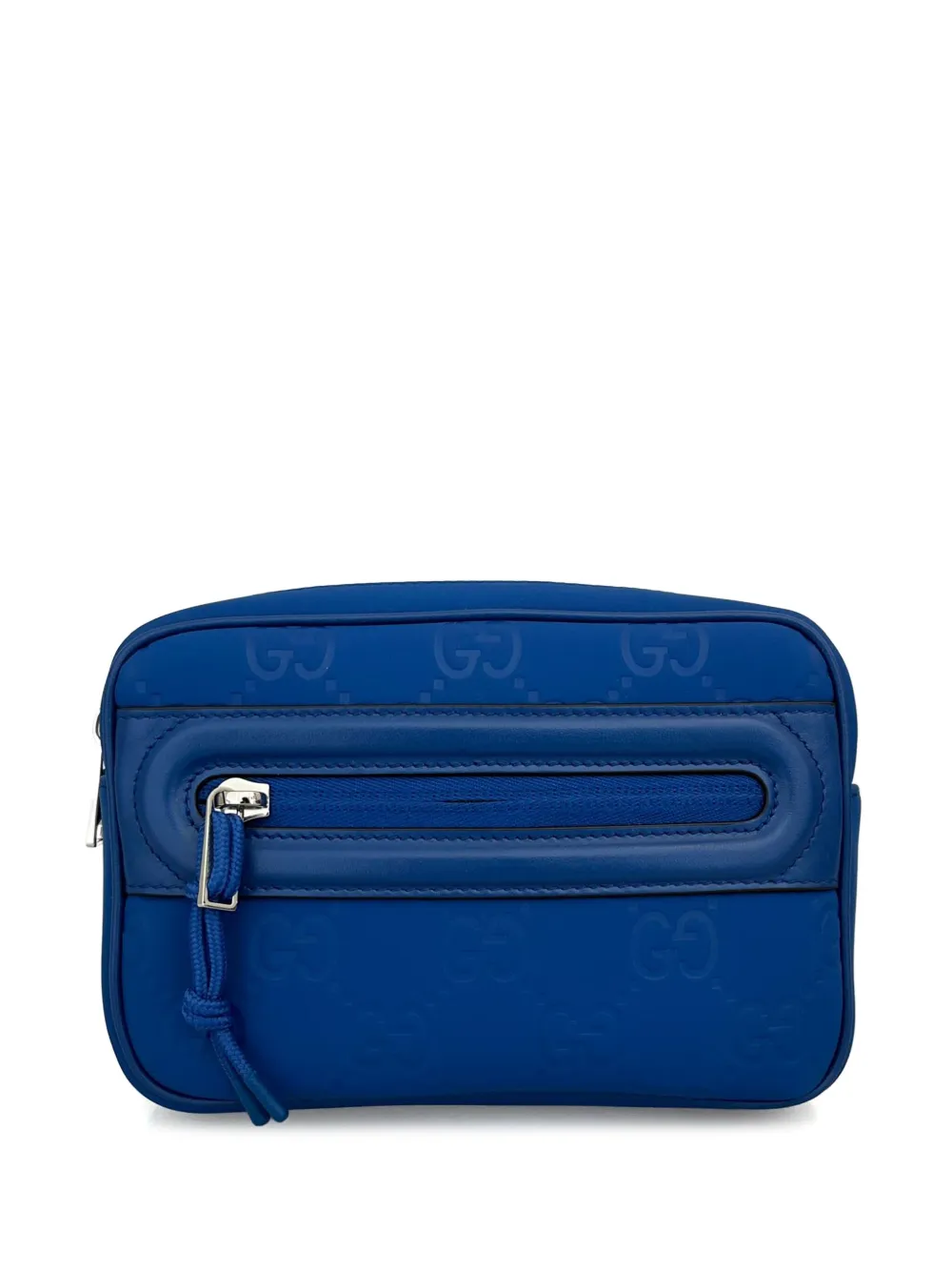 Gucci Gg-debossed Zip-fastening Messenger Bag In Blue