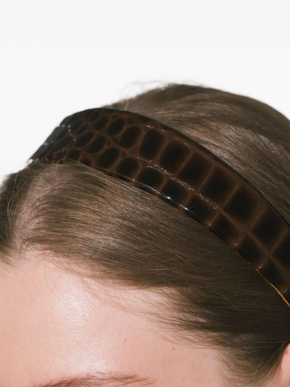 Jennifer Behr Cruz Embossed-crocodile Headband In Brown