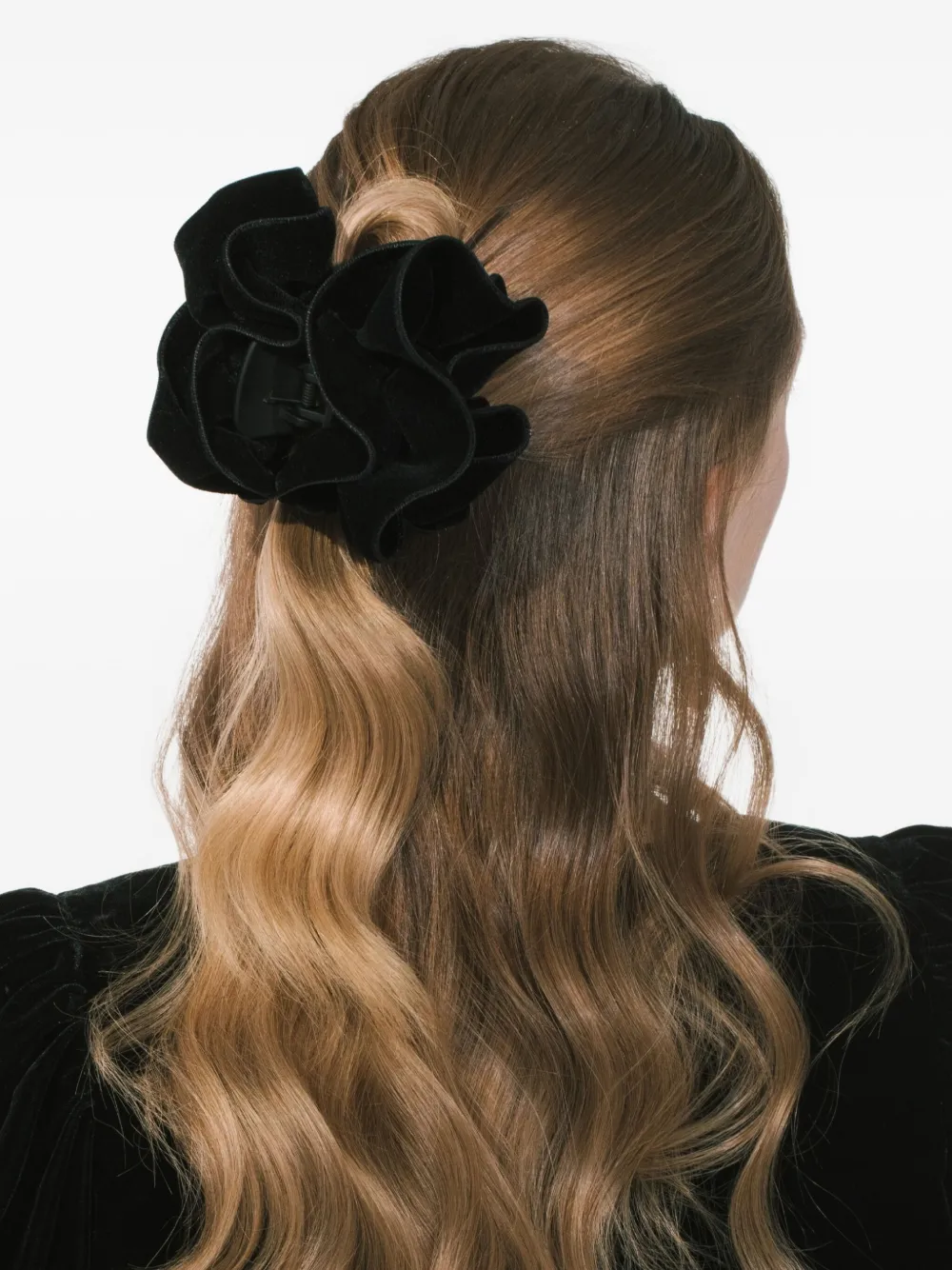 Jennifer Behr Velvet Ruffled Jaw Clip In Black
