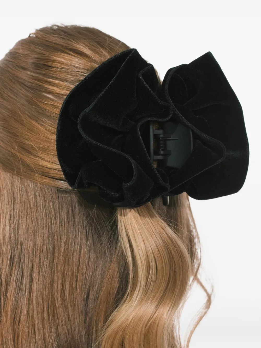 Jennifer Behr Velvet Ruffled Jaw Clip In Black