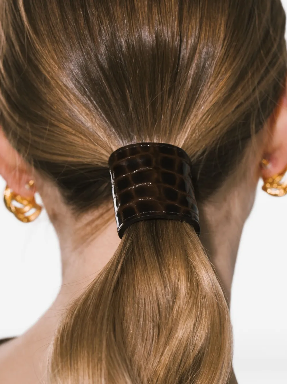 Jennifer Behr Croc Embossed Leather Ponytail Wrap In Brown
