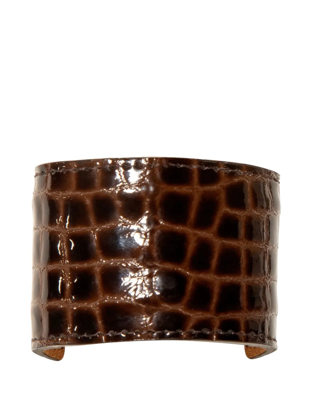 Jennifer Behr Croc Embossed Leather Ponytail Wrap In Brown