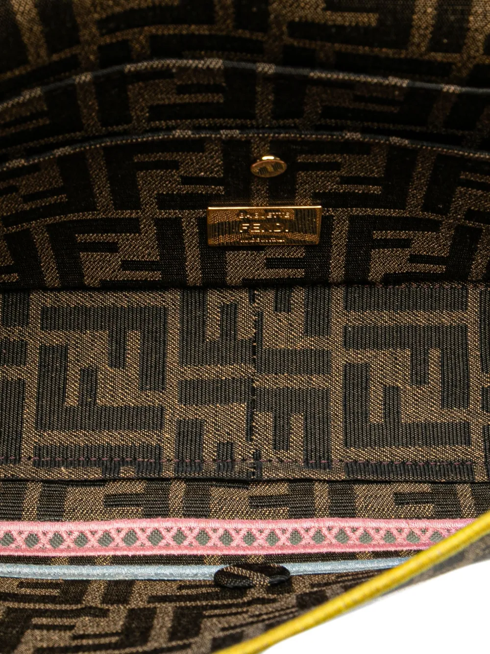 Pre-owned Fendi 2000-2010 Zucca Embroidered Canvas Floral Baguette Satchel In Brown