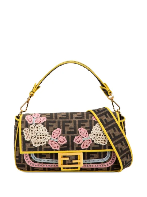 Fendi Pre-Owned 2000-2010 Zucca Embroidered Canvas Floral Baguette satchel