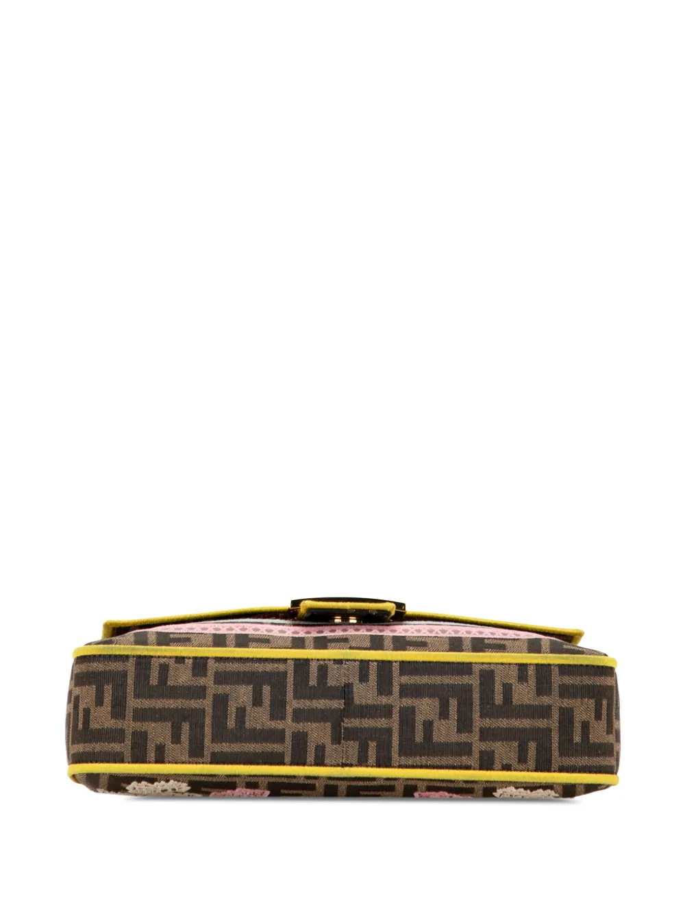 Pre-owned Fendi 2000-2010 Zucca Embroidered Canvas Floral Baguette Satchel In Brown