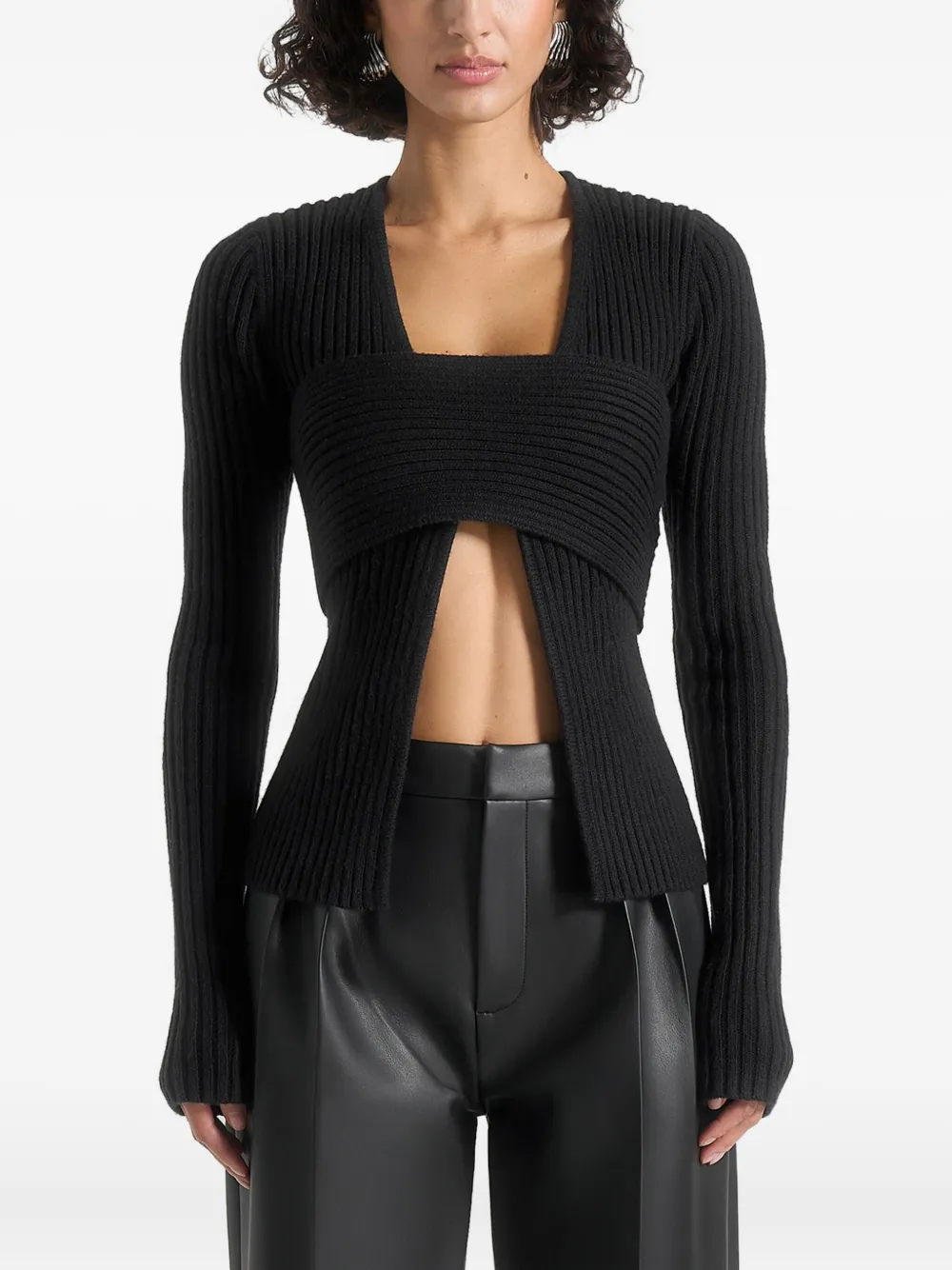 Manière De Voir Marisa ribbed bandeau cardigan | Black | Image 1