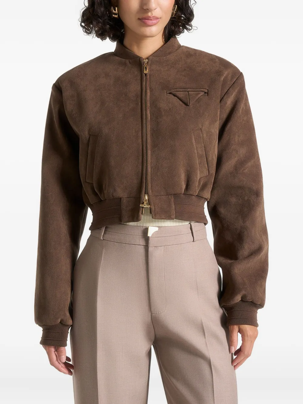 Manière De Voir Monique Wide-shoulder Bomber Jacket In Brown